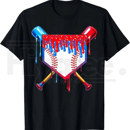 Baseball Drip Patriotic Ice Cream US Flag Youth Boys T-Shirt – Summer Graphic Tee