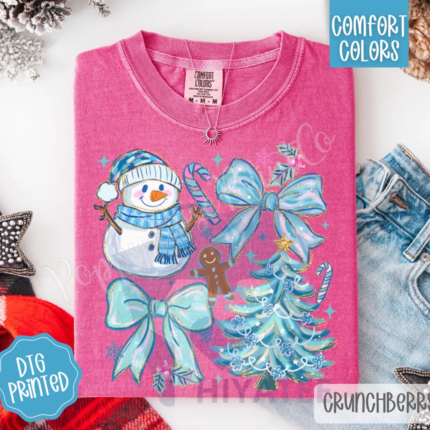Blue Christmas Comfort Colors, Trendy Women's Holiday Tshirt