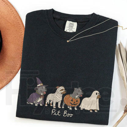 Halloween Pitbull Ghost Dog Spooky Season Comfort Colors Tee