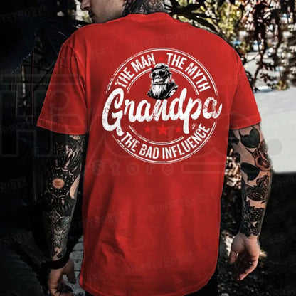 The Man The Myth Grandpa The Bad Influence T-Shirt – Funny Monkey Graphic Tee, Sarcastic Rock Style Shirt