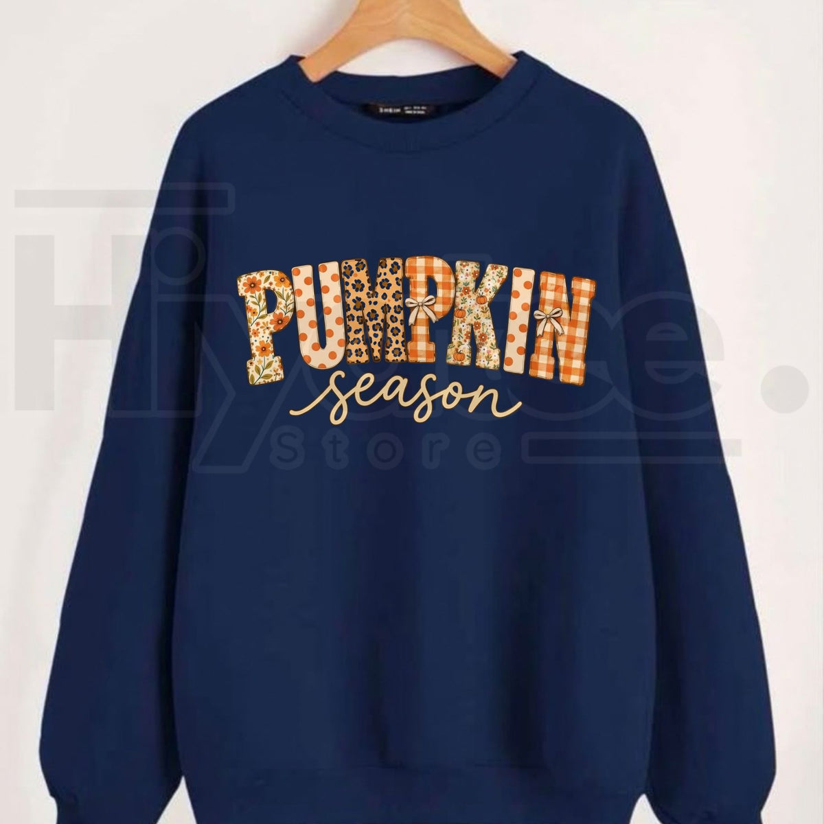Pumpkin Season Sweatshirt – Fall Patchwork Graphic Crewneck, Cute Autumn Harvest Sweater
