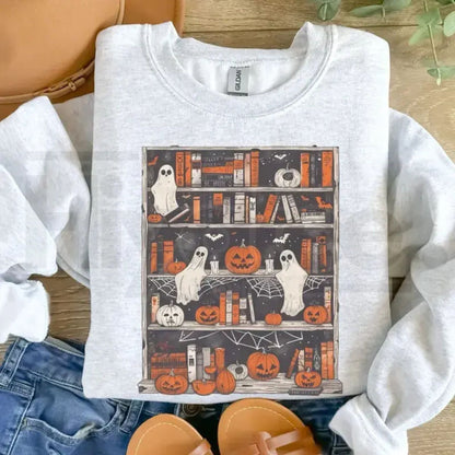 Ghost Bookcase Sweatshirt: Aesthetic Spooky Bookish Cute Halloween Crewneck