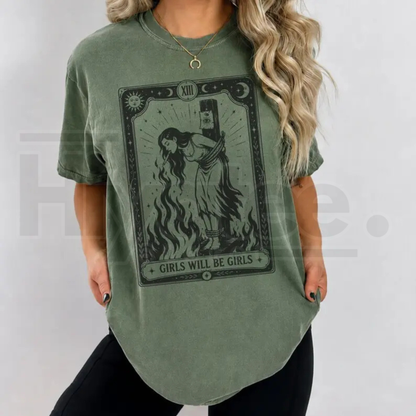 Comfort Colors Girls Will Be Girls Witch Shirt Burn Witches Feminist Tee