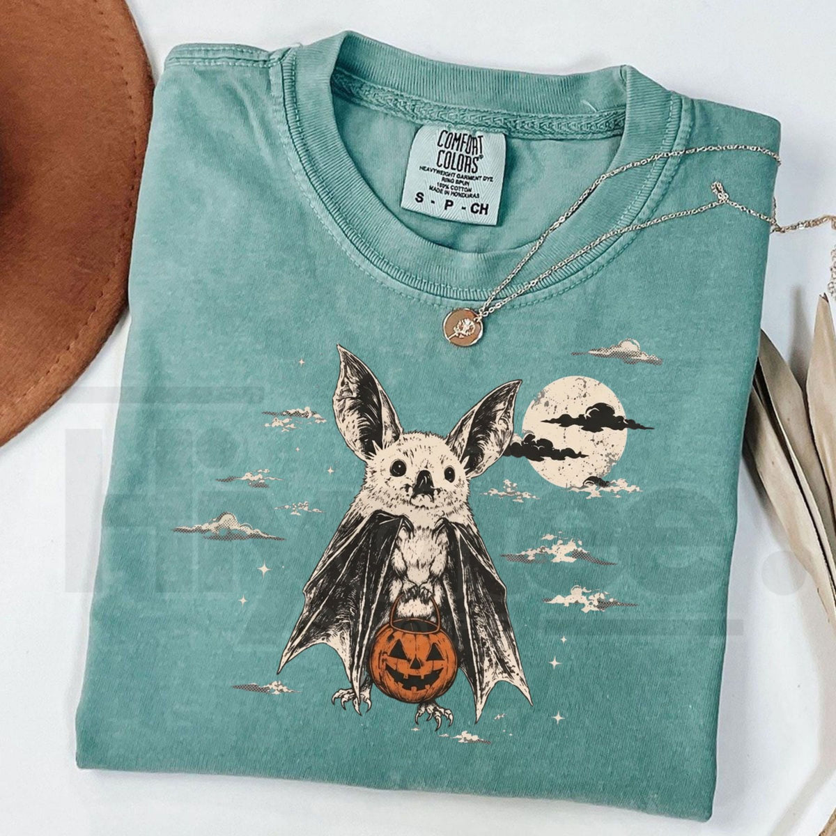 Comfort Colors Moonlit Bat Pumpkin Halloween T-Shirt – 90s Spooky Graphic Tee