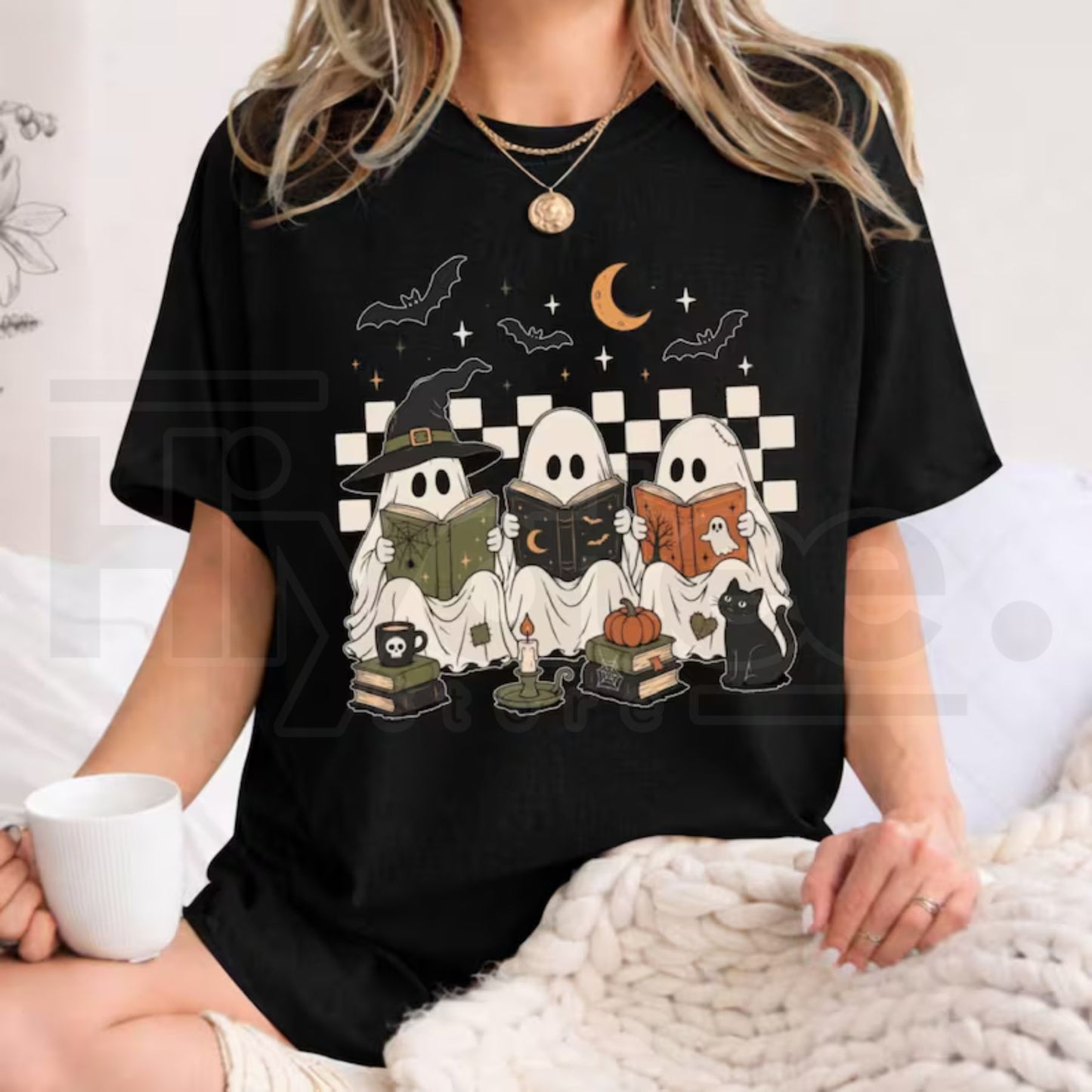 Ghost Book Reader Shirt Halloween Book Lover Spooky Season Librarian Tee