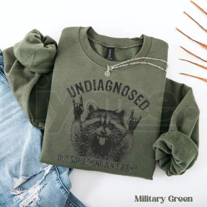 Undiagnosed But Something Ain't Right Raccoon Sweatshirt: Quirky Rock On Animal Crewneck