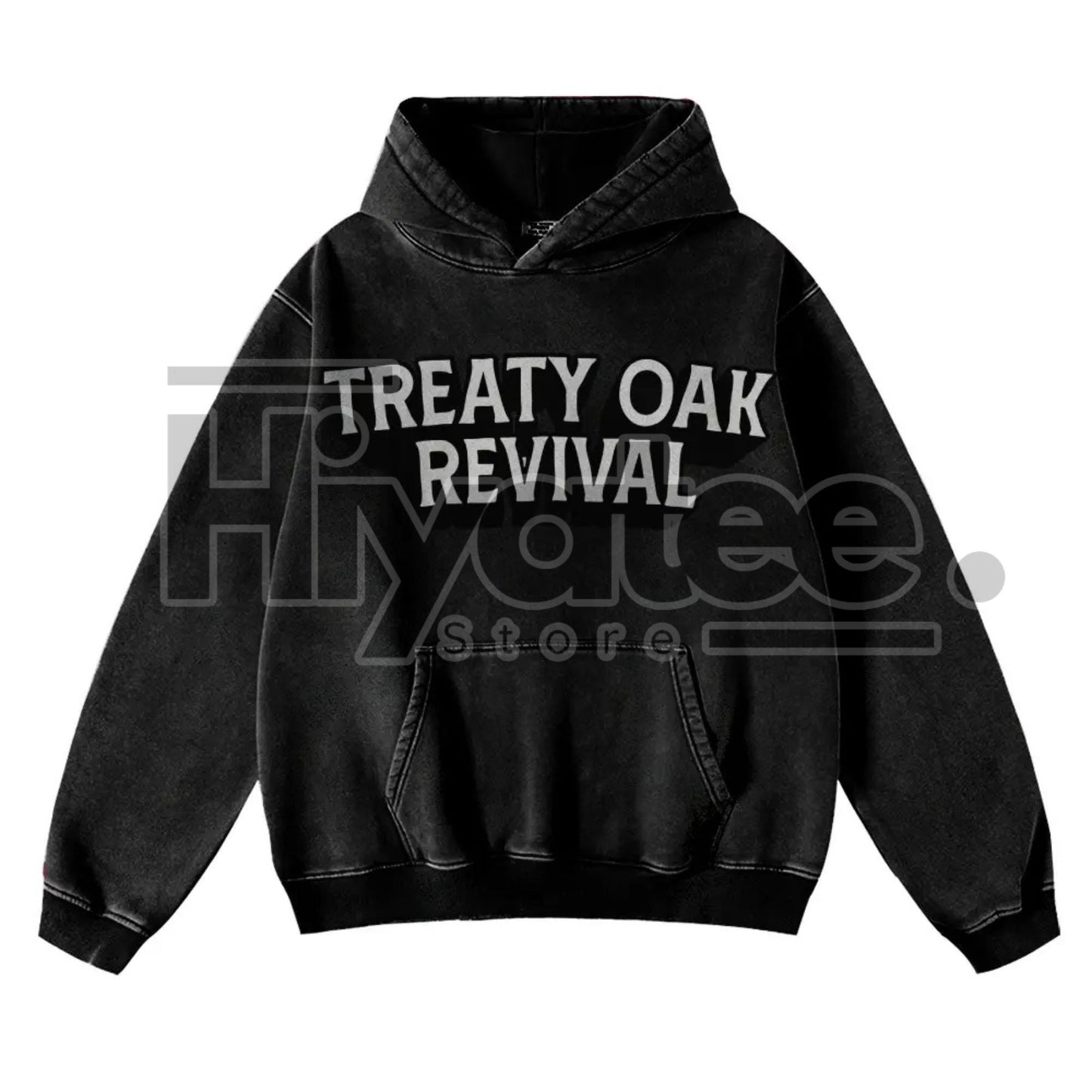 Retro Treaty Oak Revival Western Hoodie – Vintage Bar Cowboy Graphic, Thick Pure Cotton, Loose Fit