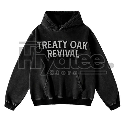 Retro Treaty Oak Revival Western Hoodie – Vintage Bar Cowboy Graphic, Thick Pure Cotton, Loose Fit