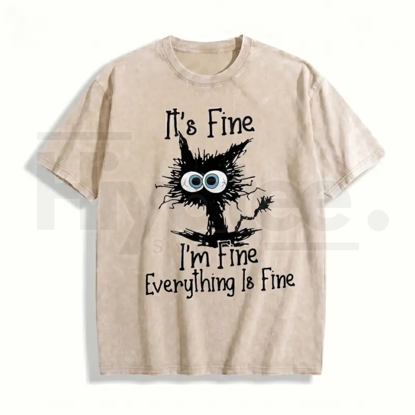 "It's Fine I'm Fine" Funny Cat T-Shirt – Premium Heavyweight Acid Wash Vintage Tee