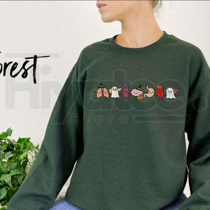 Halloween Anatomy Embroidered Sweatshirt – Spooky Season Doctor & Nurse Medical Crewneck