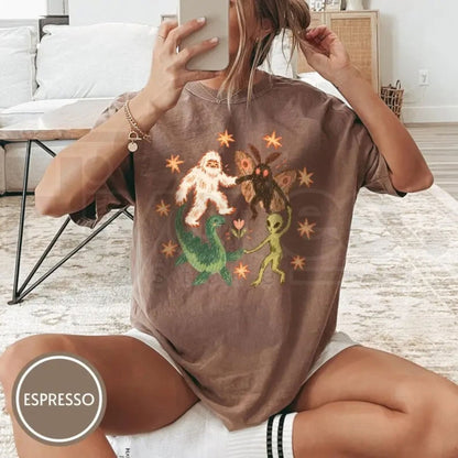 Comfort Colors Dancing Cryptids Bigfoot Mothman Alien Tee