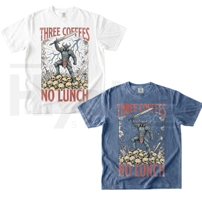 Three Coffees No Lunch Comfort Colors Shirt Funny Dark Humor Work Tee