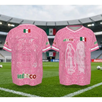 Light Pink Virgencita & San Juditas Mexico Soccer Jersey – 2026 World Cup Fan Gear, Mexican Culture Style Sports Shirt for Men