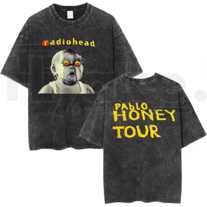 Radiohead Rock Band Vintage T-Shirt – Washed Hip Hop Music Oversized Tee