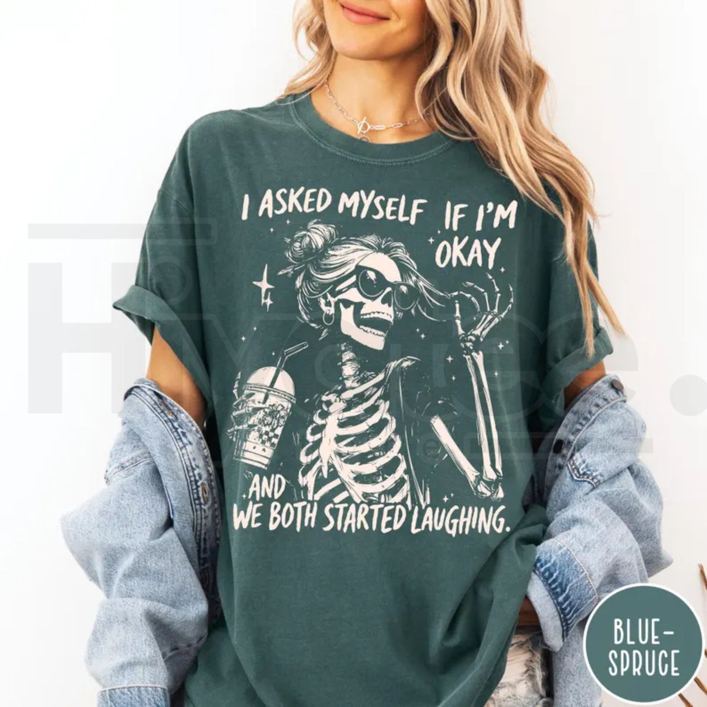 I Asked Myself If I Am Okay Skeleton Comfort Colors T-Shirt Sarcastic Tee