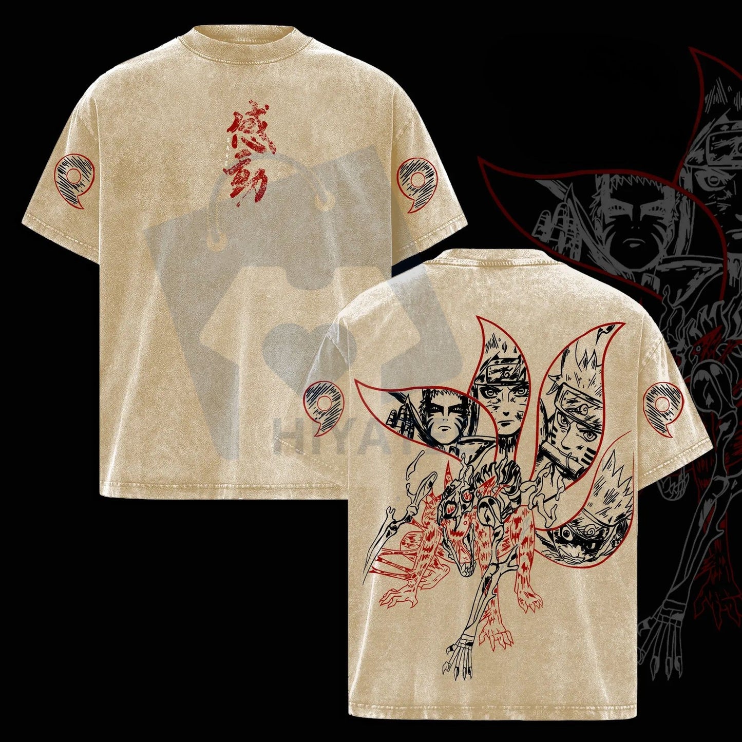 Naruto Kurama Sharingan T-Shirt – Vintage Washed Oversized Anime Graphic Tee, Nine Tails Fox Streetwear