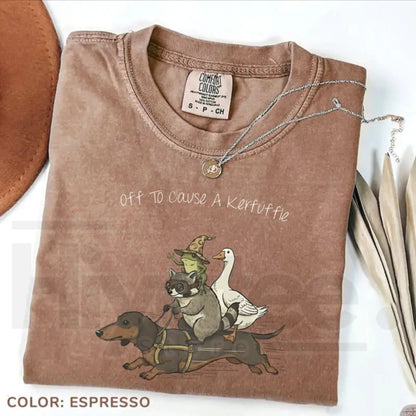 Comfort Colors® Off To Cause A Kerfuffle T-Shirt – Funny Dachshund, Frog, Raccoon & Silly Goose Meme Tee, Chaos Crew Unisex Shirt
