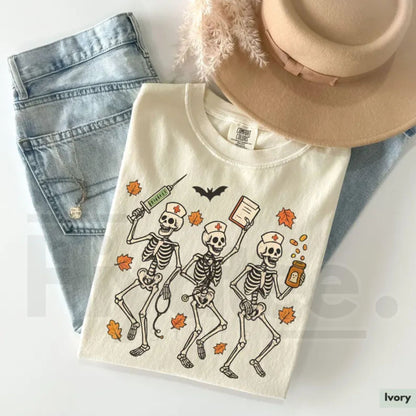 Comfort Colors Halloween Nurse Skeleton Shirt Spooky Season RN Fall Tee