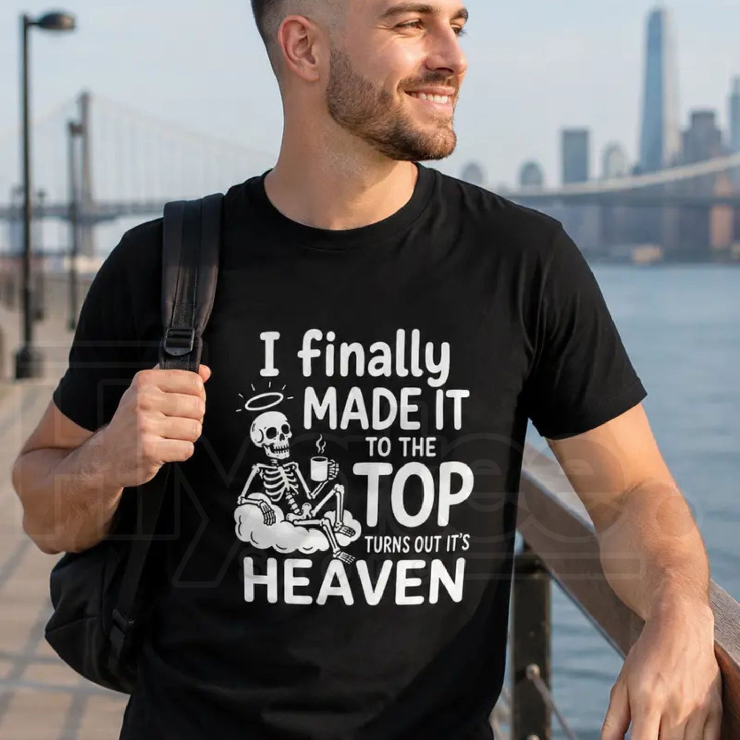 Men’s I Finally Made It To The Top T-Shirt – Skeleton Coffee Graphic Tee