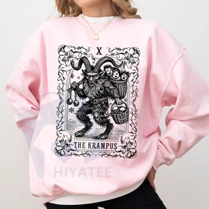 The Krampus Tarot Card Goth Christmas Sweatshirt: Scary Horror Spooky Xmas Krampus Shirt, Dark Xmas Humor Pullover Tee
