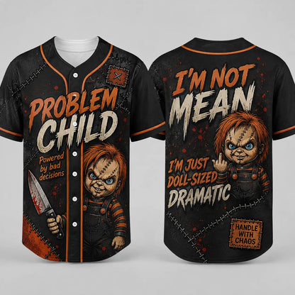 Unisex Horror Graphic Print Baseball Jersey – Slasher Theme Button-Up Shirt