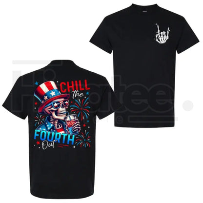 4th of July Skeleton Heavyweight T-Shirt – Vintage Patriotic US Flag Double Sided Black Graphic Tee - Hiyatee
