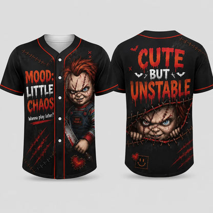 Unisex Horror Graphic Print Baseball Jersey – Slasher Theme Button-Up Shirt