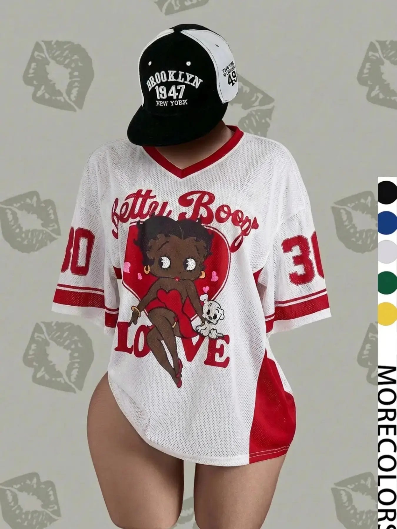 Streetwear Hip-Hop Mesh V-Neck Retro Doll T-Shirt
