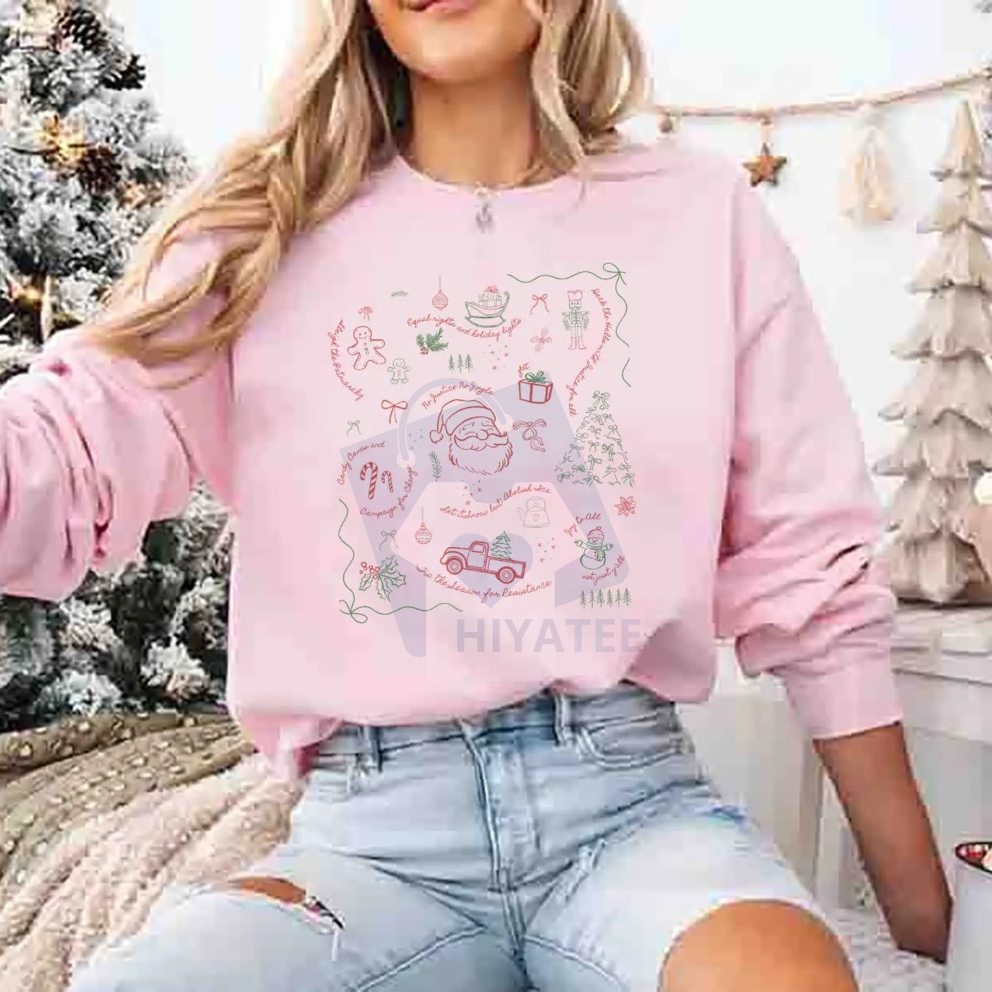 Doodle Subtle Anti-Trump Christmas Shirt: Coquette Secret Message Holiday Liberal Political Protest Sweatshirt, Festive Humor Tee