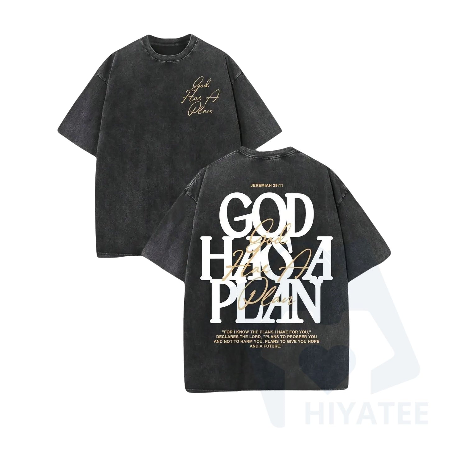 "God Has a Plan" T-Shirt – Retro Washed 230g Cotton, Double-Sided Christian Streetwear