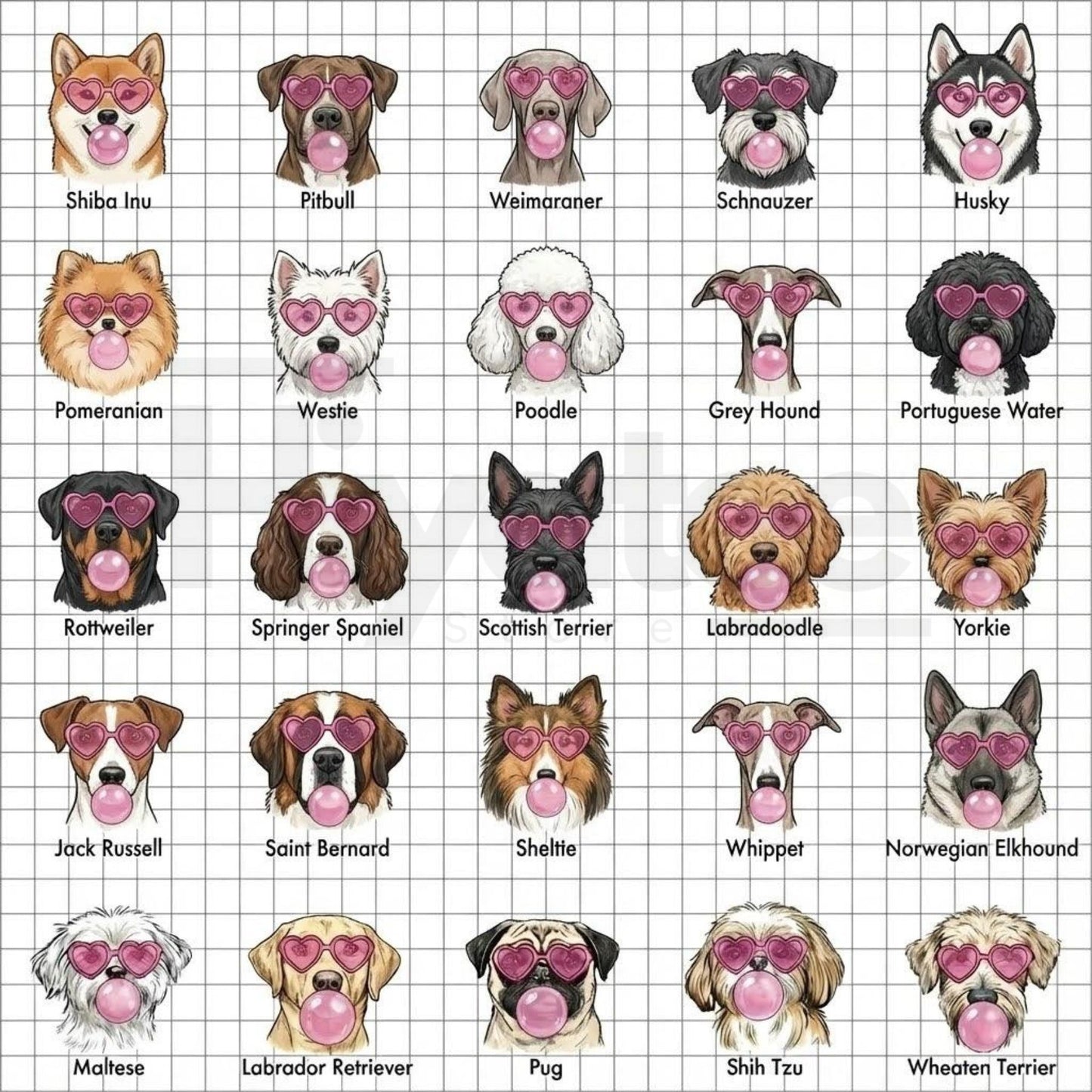 Valentine’s Day Dog Shirt: Heart Glasses & Bubblegum Tee - 50+ Breeds Available
