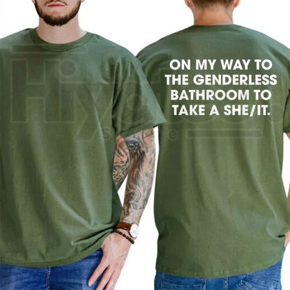 Funny Restroom Humor Political Satire T-Shirt – Menswear Graphic Tee
