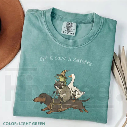 Comfort Colors® Off To Cause A Kerfuffle T-Shirt – Funny Dachshund, Frog, Raccoon & Silly Goose Meme Tee, Chaos Crew Unisex Shirt