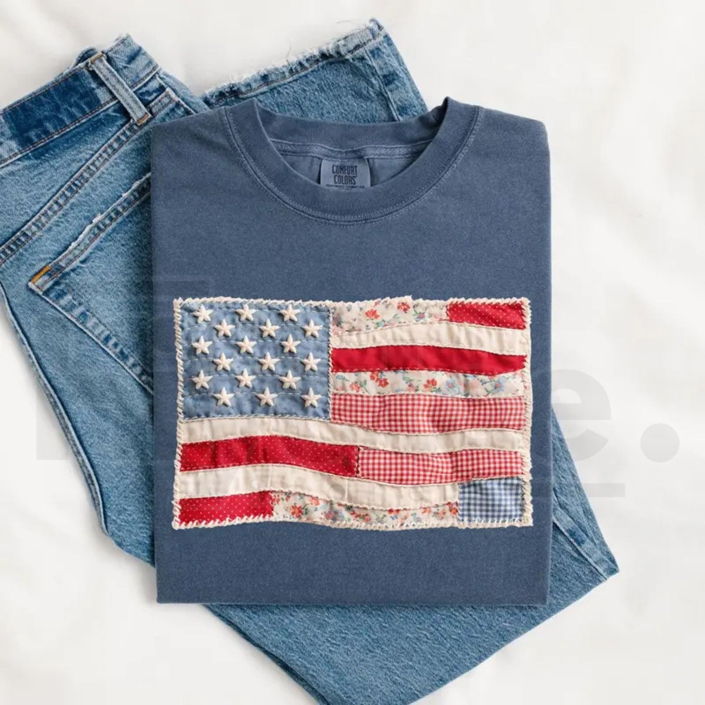 Comfort Colors® Retro American Flag Shirt – Faux Patchwork USA Patriotic Tee