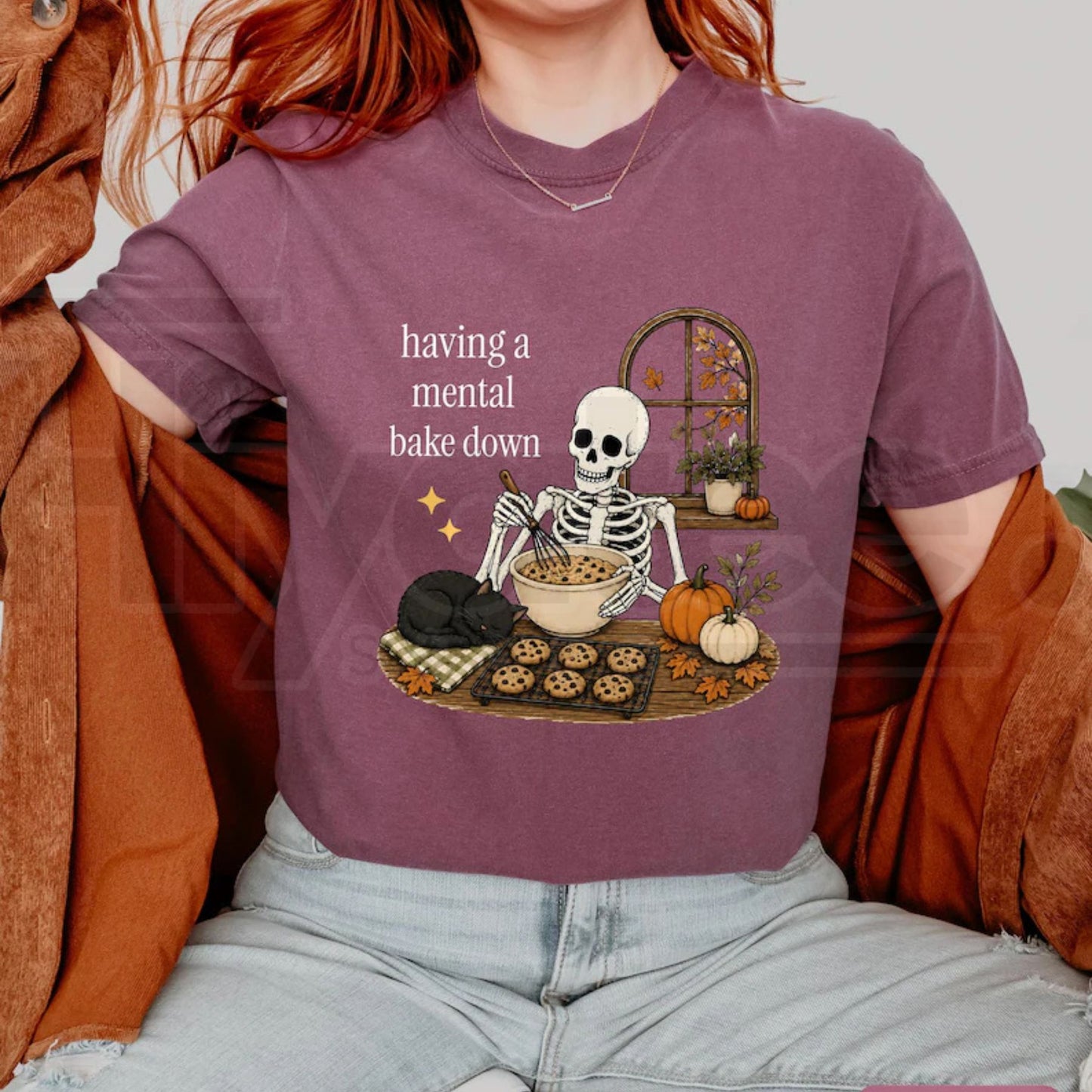 Funny Baking Skeleton Tee Having A Mental Bake Down Shirt Cookie Baker Gift