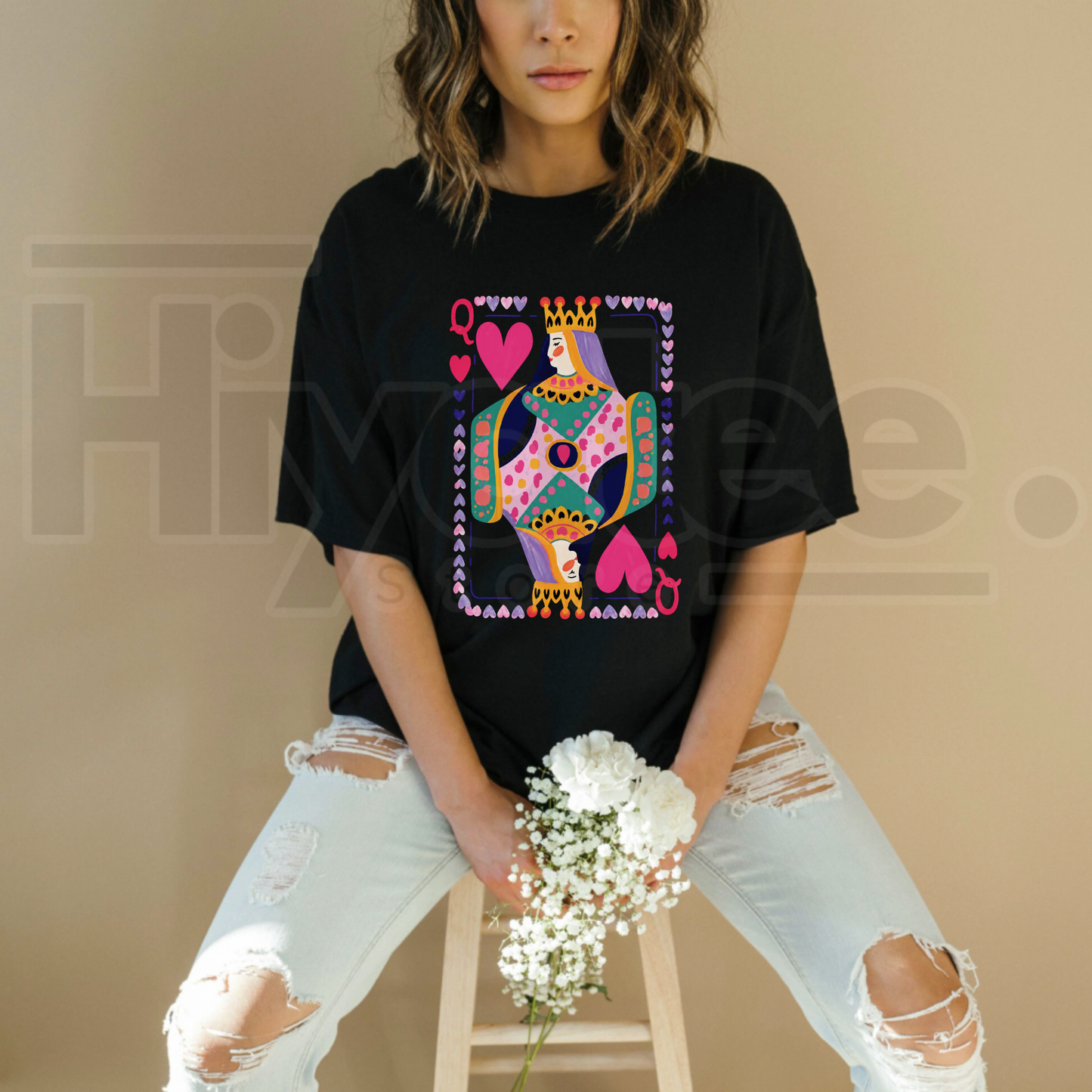 Queen Of Hearts T-Shirt – Playing Card Graphic Cotton Tee