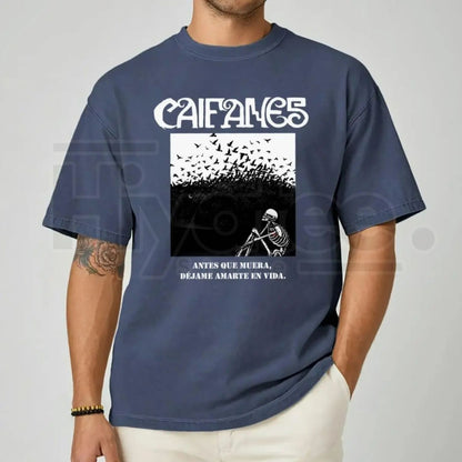 "Caifanes Miedo" – Skeleton Birds & Gothic Letter Graphic Top