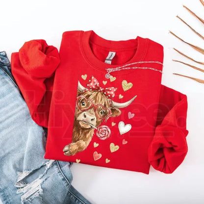 Valentine Highland Cow Sweatshirt: Coquette Western Love XOXO Crewneck