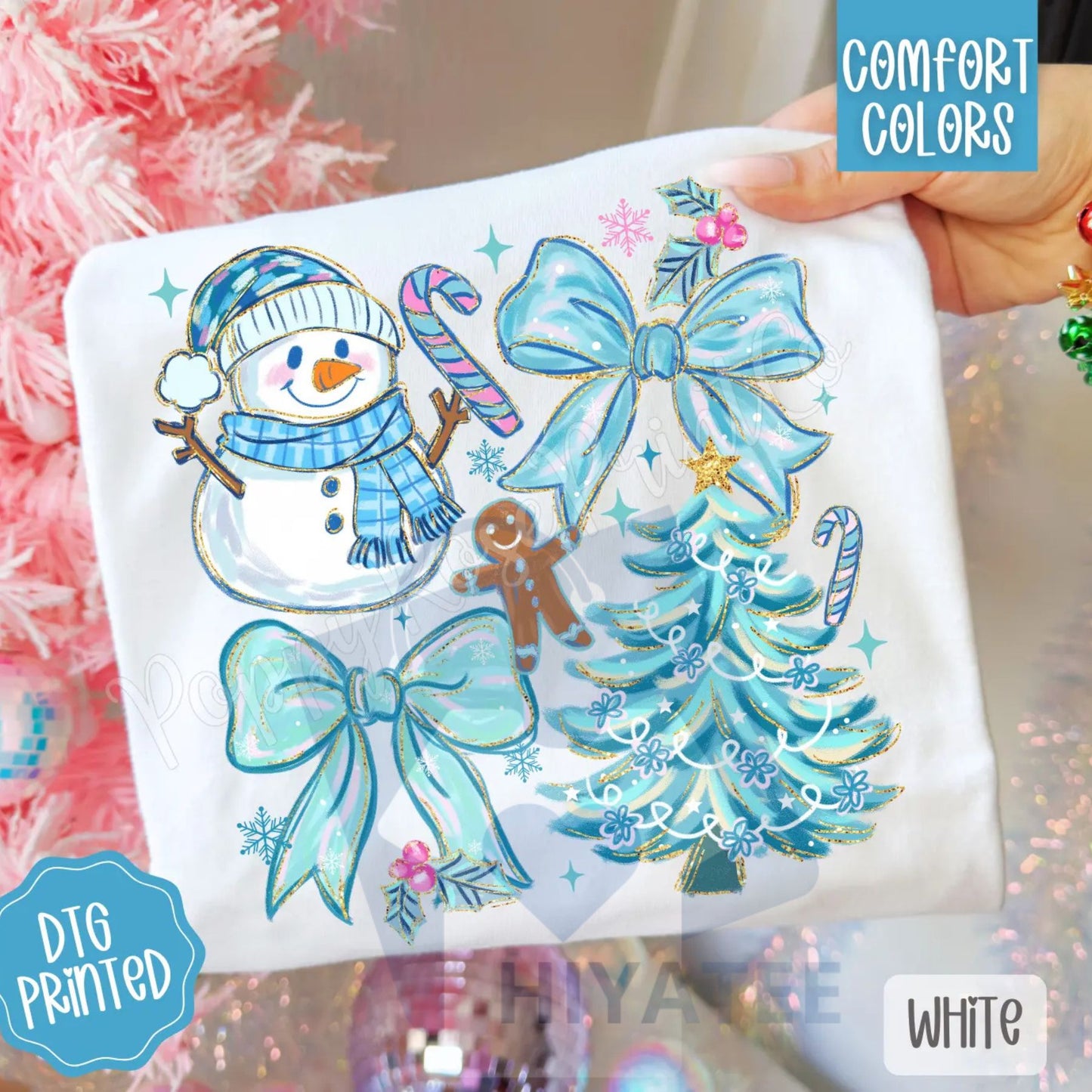 Blue Christmas Comfort Colors, Trendy Women's Holiday Tshirt