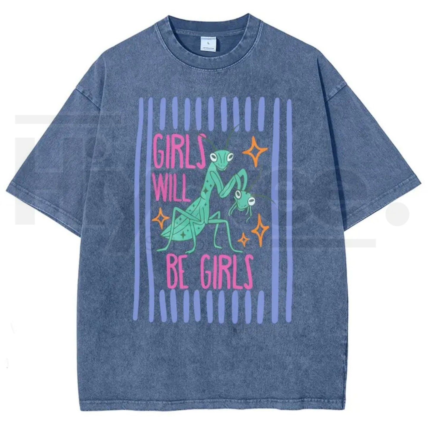 Girls Will Be Girls Mantis T-Shirt – Funny Bug Feminist Washed Graphic Tee