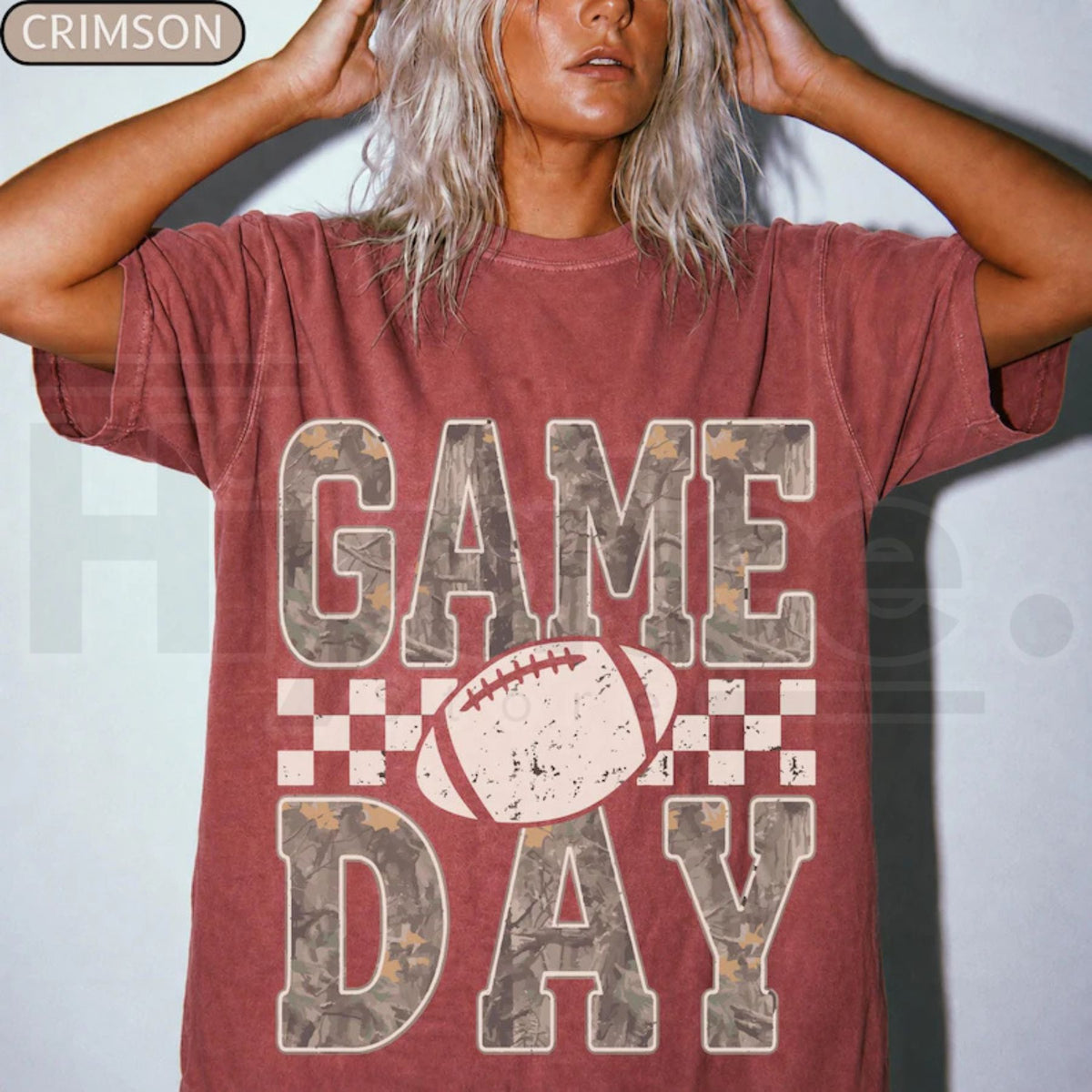 Camo Checkered Football Game Day Shirt Trendy Tailgate Fan Top Mom Tee