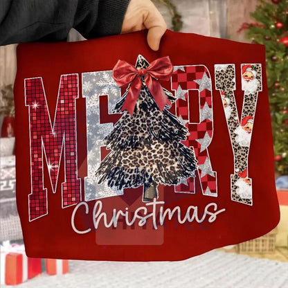 Coquette Merry Christmas Shirt: Checkered Star Leopard Letters