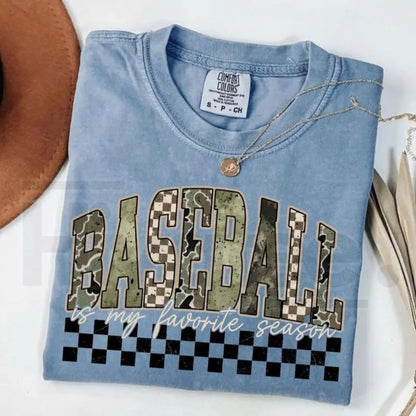 Comfort Colors® Camo Baseball Mama Vintage T-Shirt – Coquette Bow Military Camouflage Sports Tee, Game Day Baseball Mom Shirt