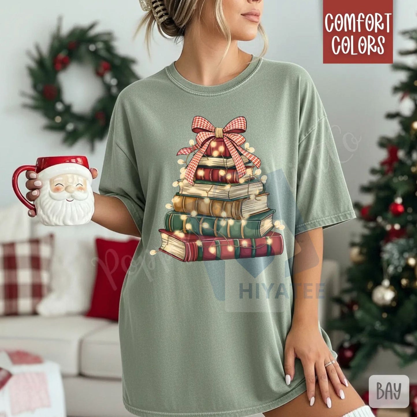 Christmas Book Tree Shirt Comfort Colors – Trendy Women's Holiday Reading T-shirt, Book Lover Gift, Library Tee
