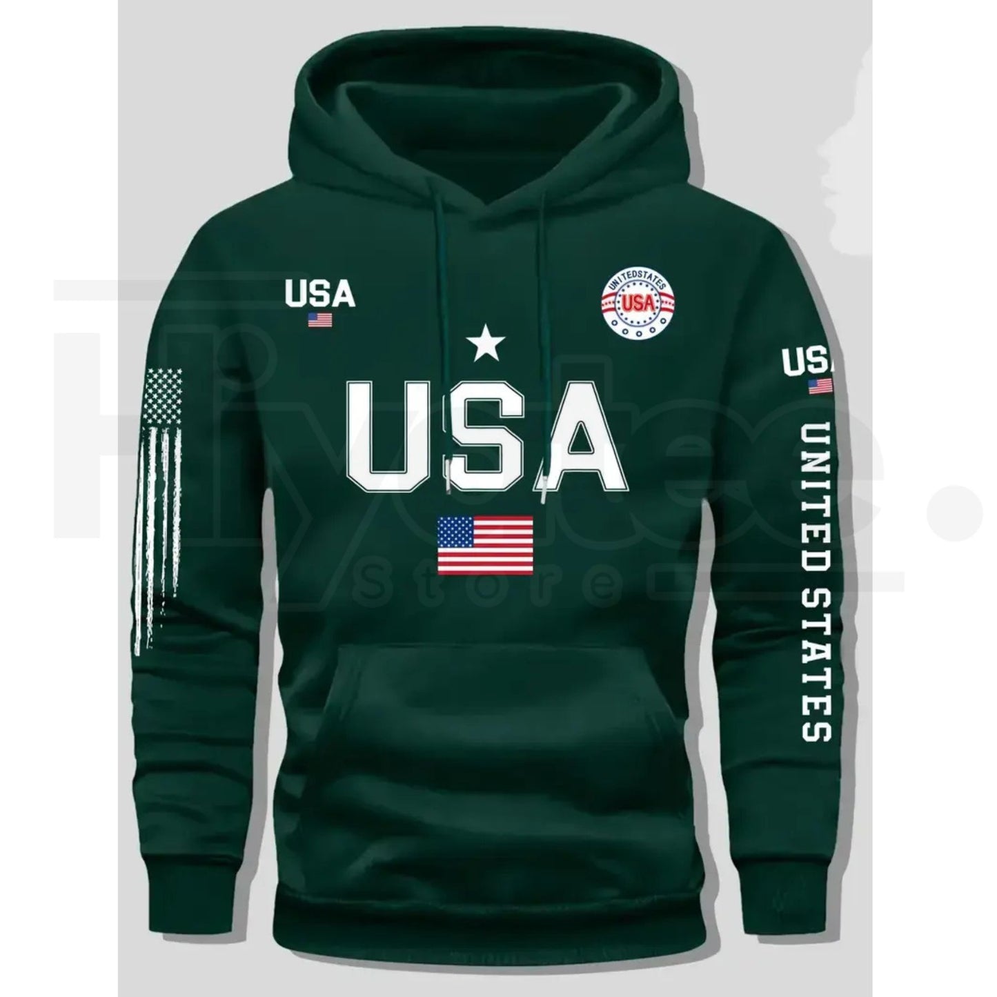 USA Flag Print Men’s Fleece Hoodie – United States Letter Print Unisex Knit Pullover for Couples & Students, 2026 Spring Fashion