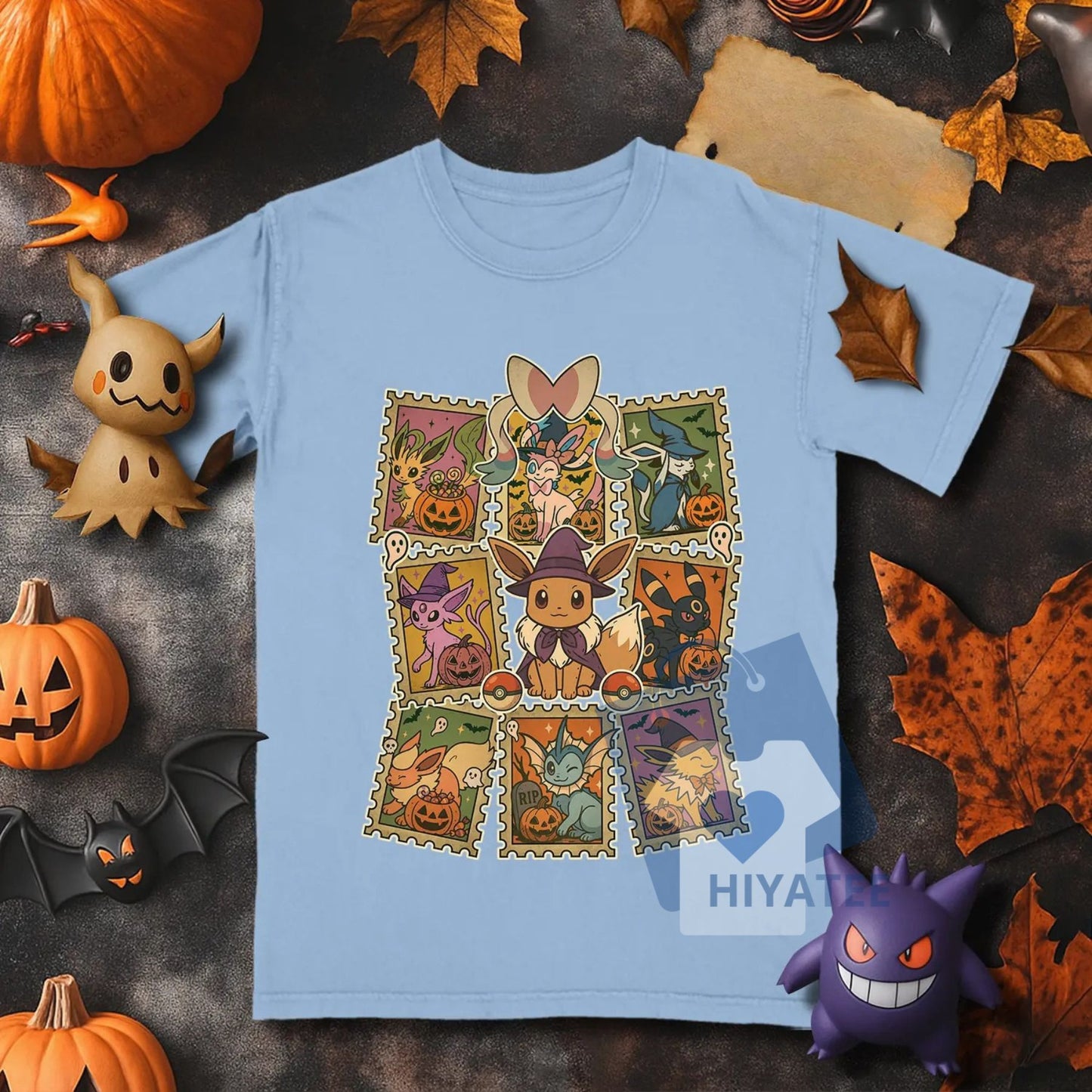 Eevee Halloween Evolutions T-Shirt – Cute & Spooky Umbreon, Espeon, Vaporeon, Flareon, Sylveon Graphic Tee for Pokémon Fans