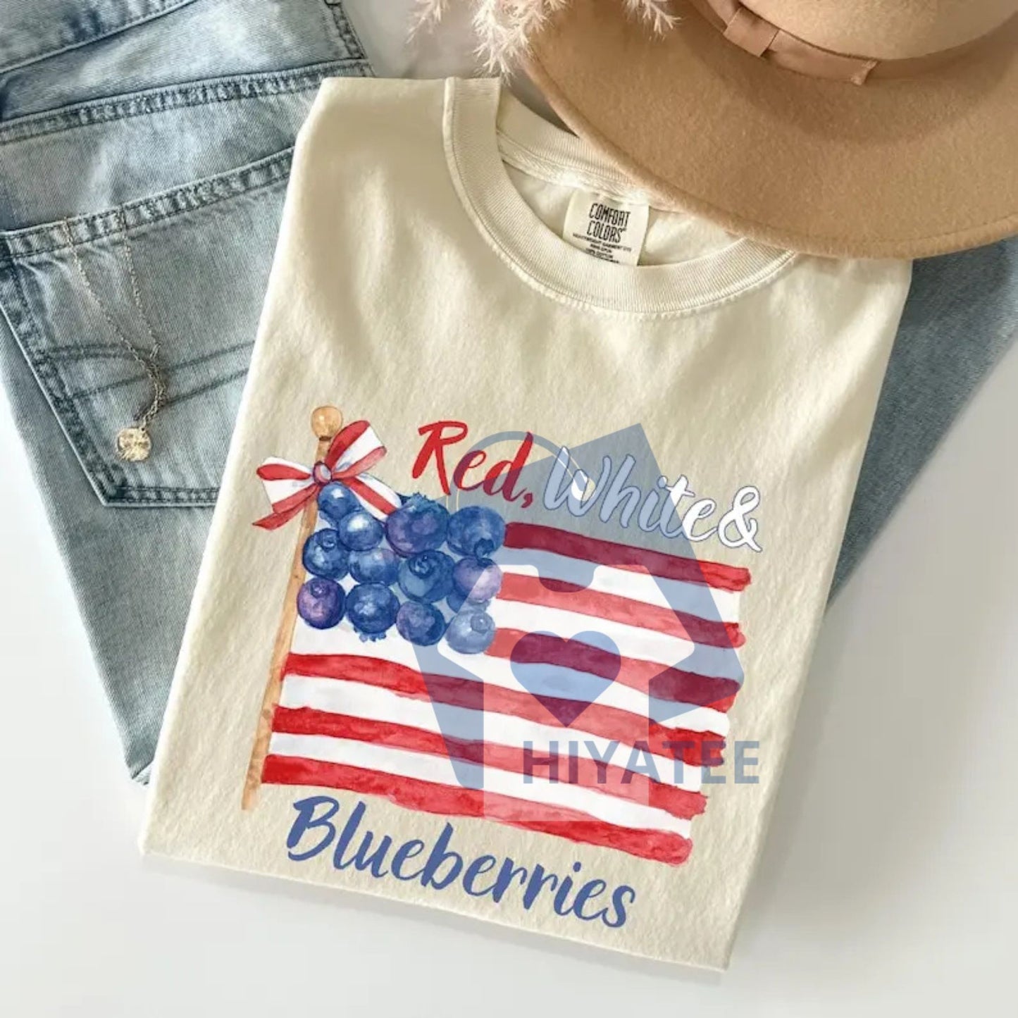 Comfort Colors Red White and Blueberries T-Shirt – Funny Patriotic USA Flag Graphic Tee, Vintage Summer Fruit Shirt
