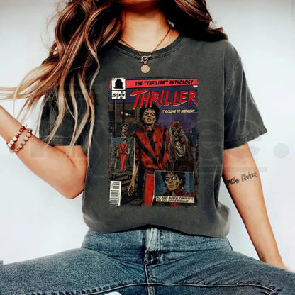 Vintage MJ Comic T-Shirt – Retro King of Pop Thriller Graphic Tee, 80s Pop Culture Music Fan Premium Cotton Gift