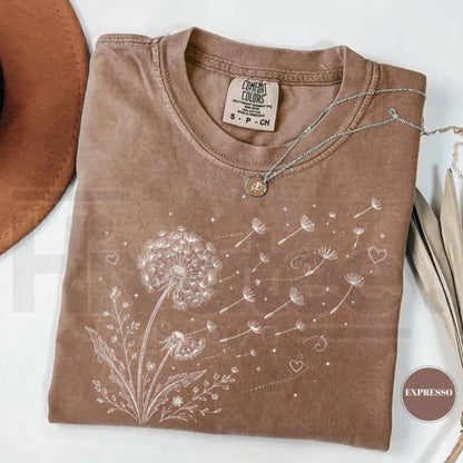 Dandelion Wildflower Comfort Colors T-Shirt Boho Floral Botanical Tee