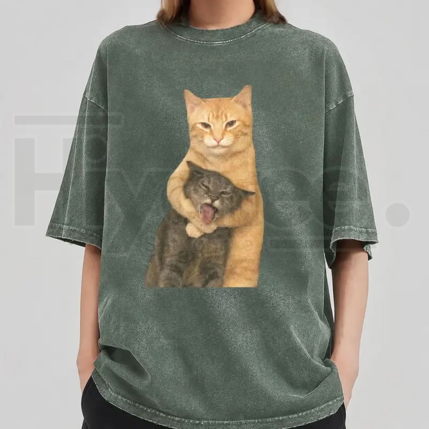 Washable Cat Quarrel Moment T-Shirt – High-Quality Vintage Graphic Tee